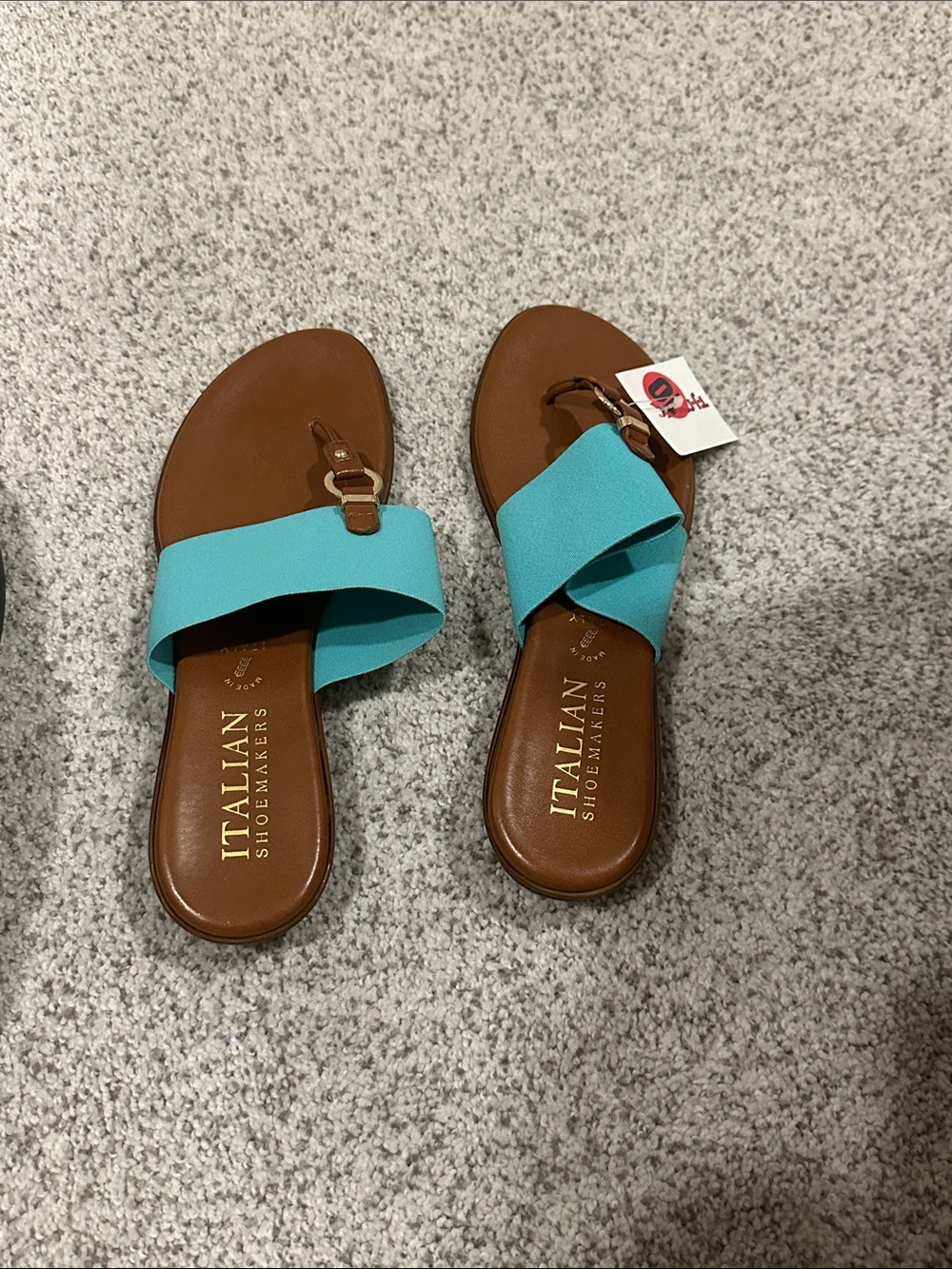 Italian Shoemakers Brown Footbed Turquoise Strap Slide Sandals - Women's